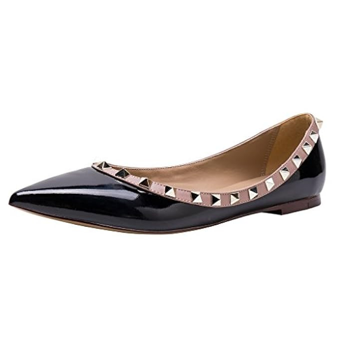 Kaitlyn Pan Pointed Toe Studded Ballerina Leather Flats | Amazon (US)