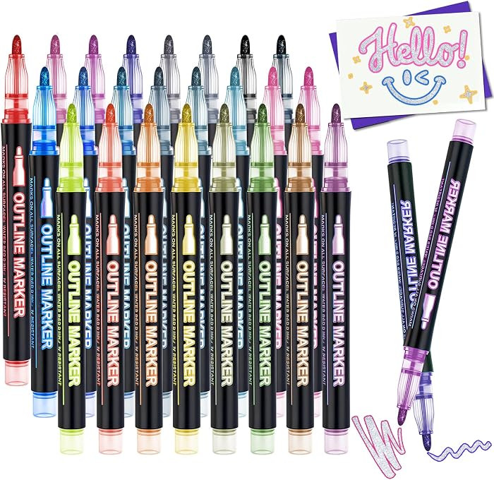 24 Colors Outline Glitter Markers Self Outline Pens Metallic Marker Shimmer Outline Pen Metallic ... | Amazon (US)