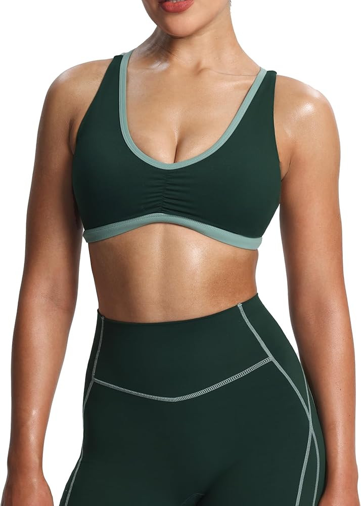 Aoxjox Women's Workout Fitness Rory Ruched Sports Bras Yoga Crop Tank | Amazon (US)