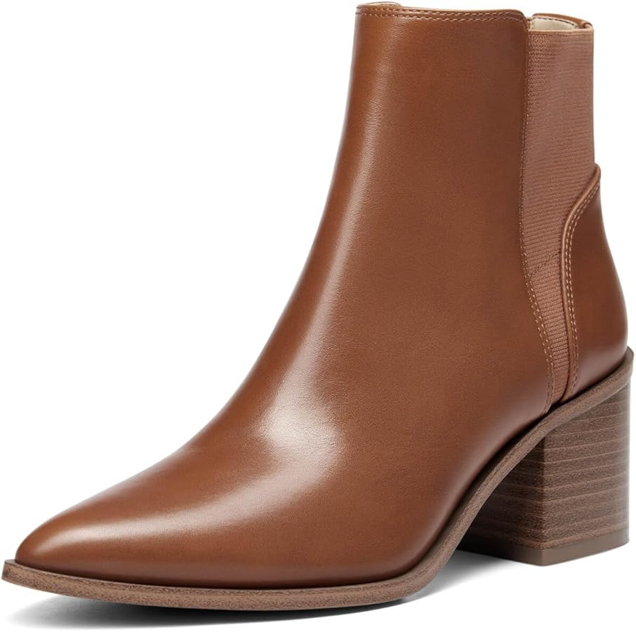 Coutgo Womens Pointed Toe Ankle Boots Elastic Chunky Block Stacked Mid Heel Slip On Chelsea Booti... | Amazon (US)