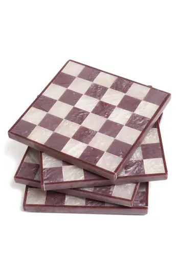 Tiramisu Set of 4 Checkered Resin Coasters in Wine at Nordstrom Rack | Nordstrom Rack