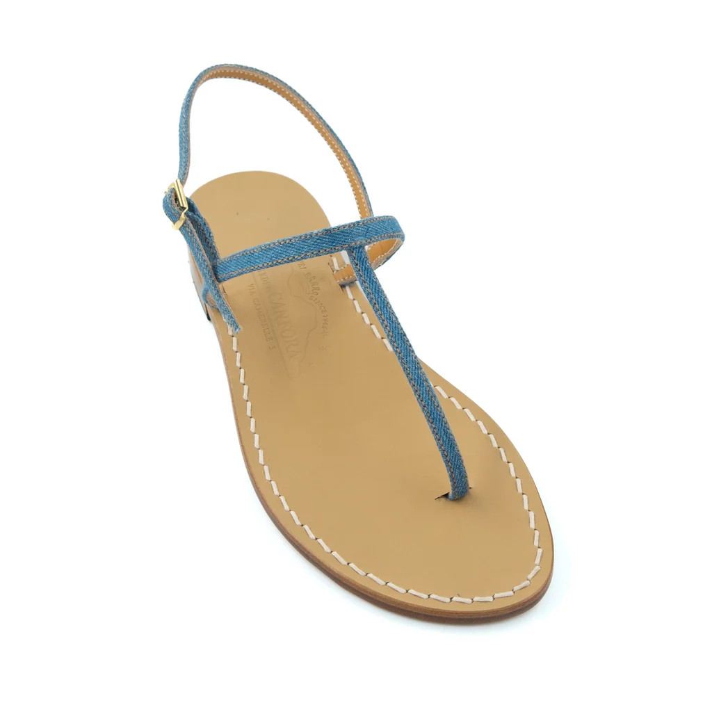 Gail Denim Leather Thong Sandal | Over The Moon