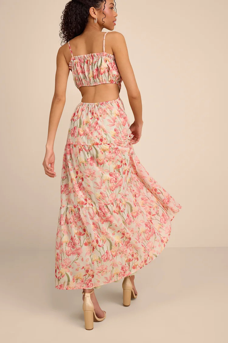 Keiko Sage Multi Floral Tiered Maxi Dress | Lulus