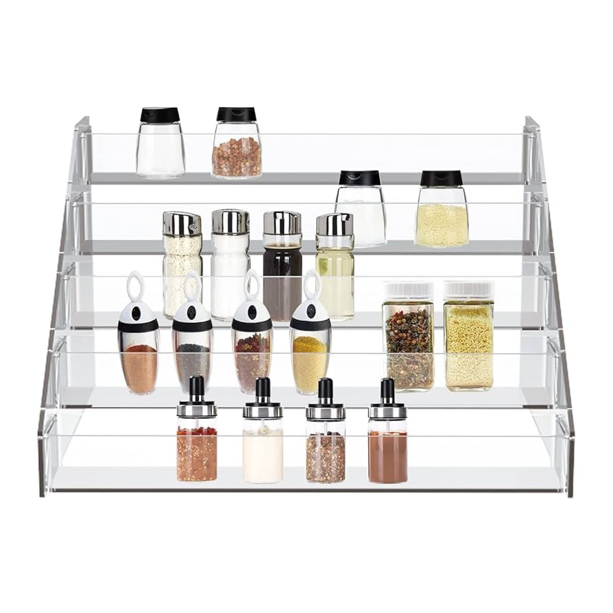 WUIVIUT Spice Rack Organizer For Cabinet, 1 4/5 in/Tier Acrylic Tiered Spice Shelf Can Storage Or... | Amazon (US)