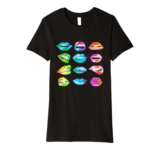 Tie-Dye Lip Mood Mouths Bite Tongue Out Smile Smirk Kiss Premium T-Shirt | Amazon (US)
