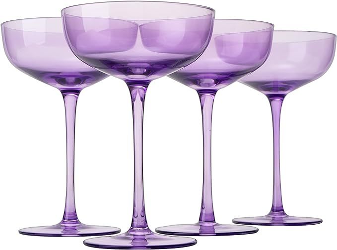 The Wine Savant Colored Coupe Glass | 7oz | Set of 4 Colorful Champagne & Cocktail Glasses, Fancy... | Amazon (US)