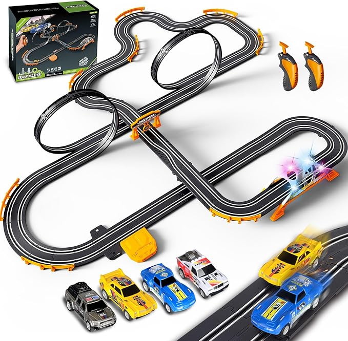Slot Car Race Track for Kids with 4 Slot Cars, Dual Racing Electric Car Tracks Game Featuring Fla... | Amazon (US)