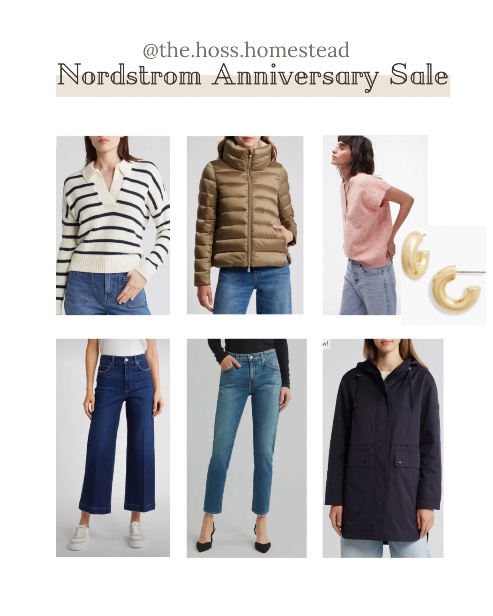 IN MY CART NSale:

- on trend striped polo sweater and sweater vest 
- pair of cropped wide leg leans 
- pair of slim boyfriend jeans
- my favorite “down” puffy brand!
- modern raincoat for office days
- chubbie hoops for everyday 
- classic quality tote bag 
- favorite blow dry brush 

#LTKxNSale #LTKSummerSales #LTKSaleAlert