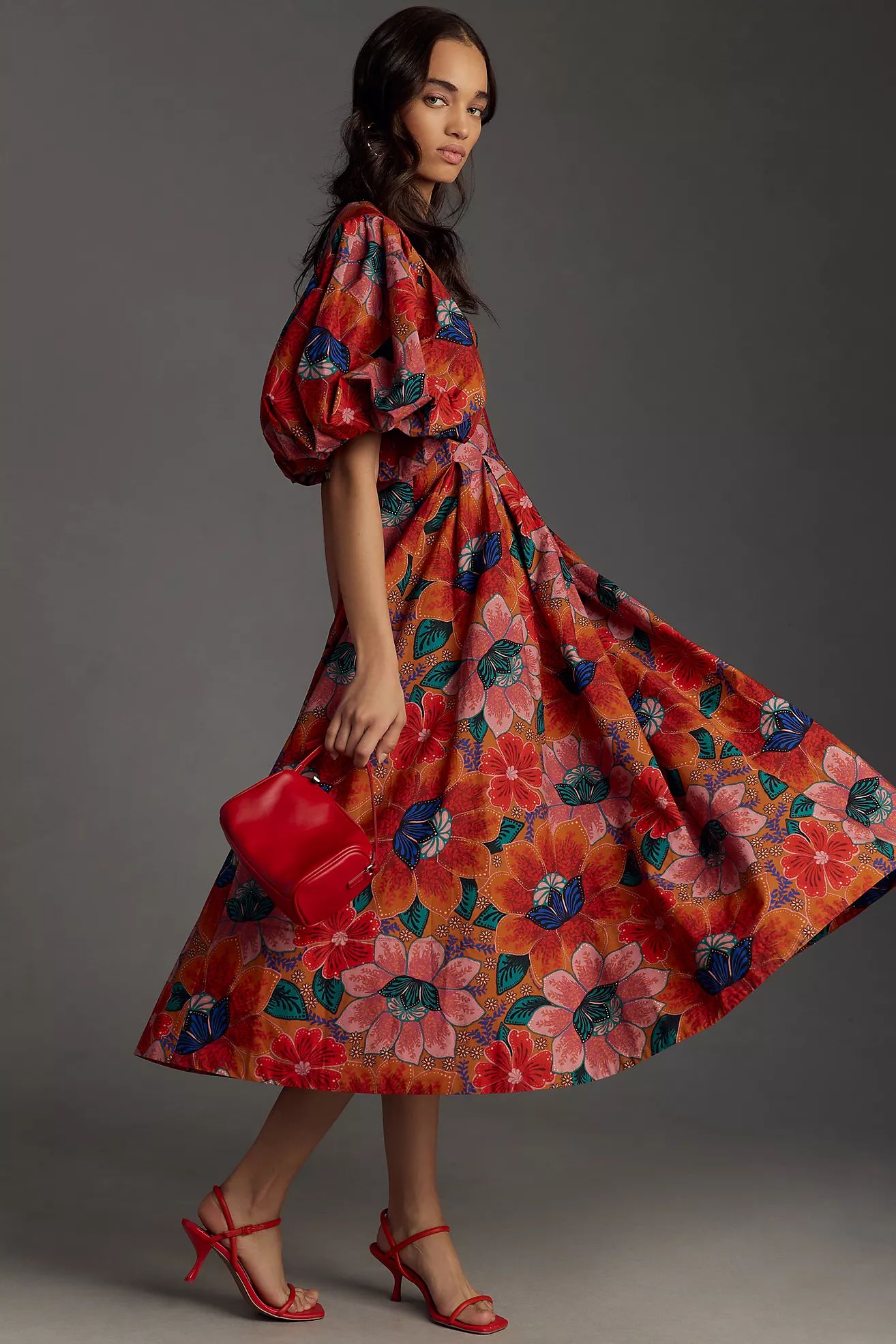 Farm Rio Marias Floral Cutout Midi Dress | Anthropologie (US)