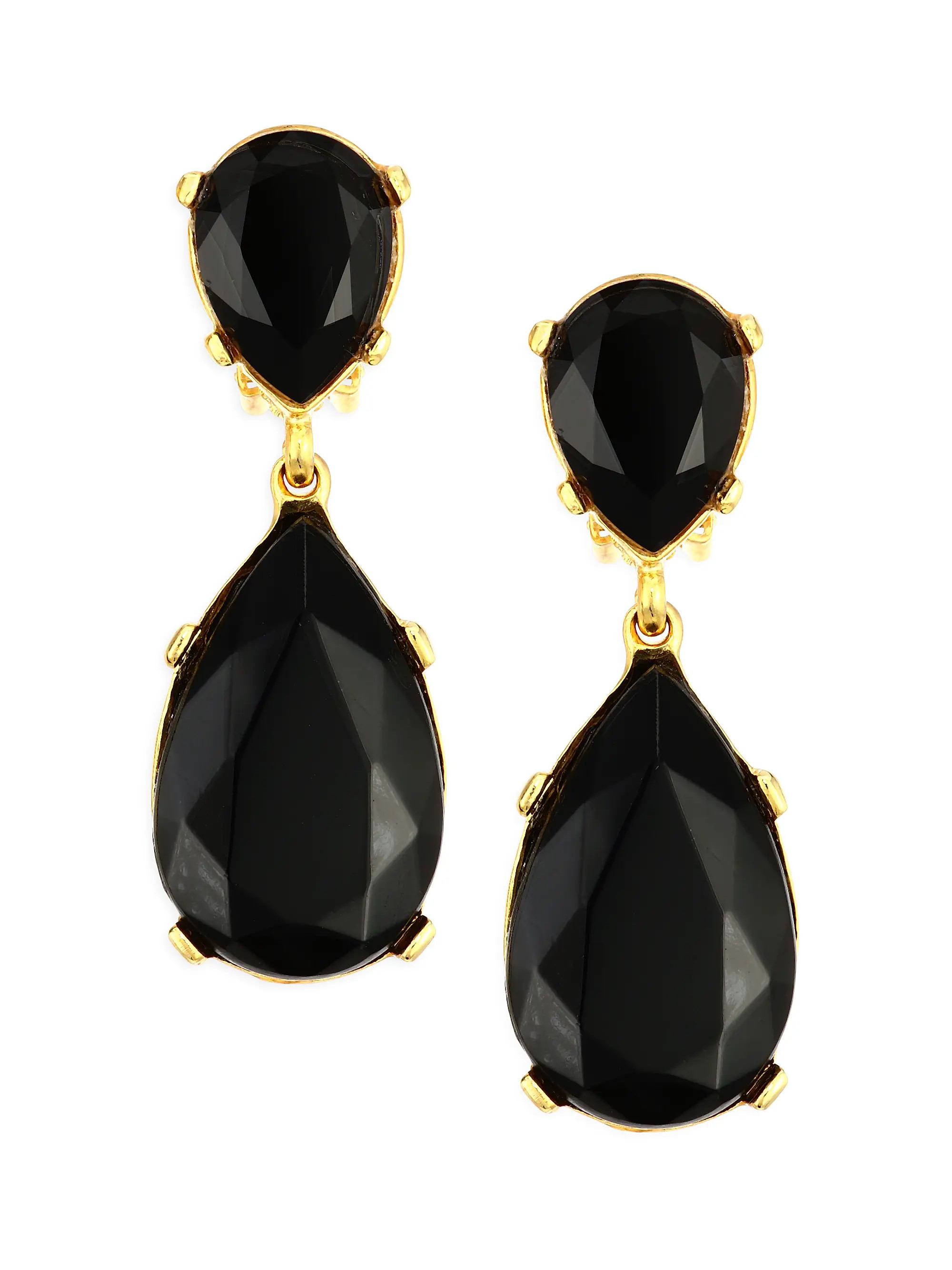 Black Crystal Double-Teardrop Clip-On Earrings | Saks Fifth Avenue