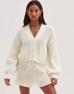 4th & Reckless knitted volume sleeve cardi co ord in cream | ASOS (Global)