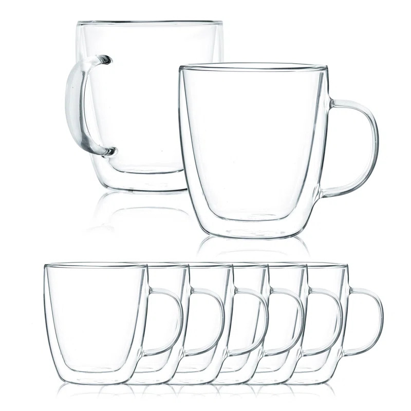 Javafly Double Wall Glass Mugs, Set Of Large Clear Coffee Cups, Borosilicate Glass, Latte And Tea... | Wayfair North America