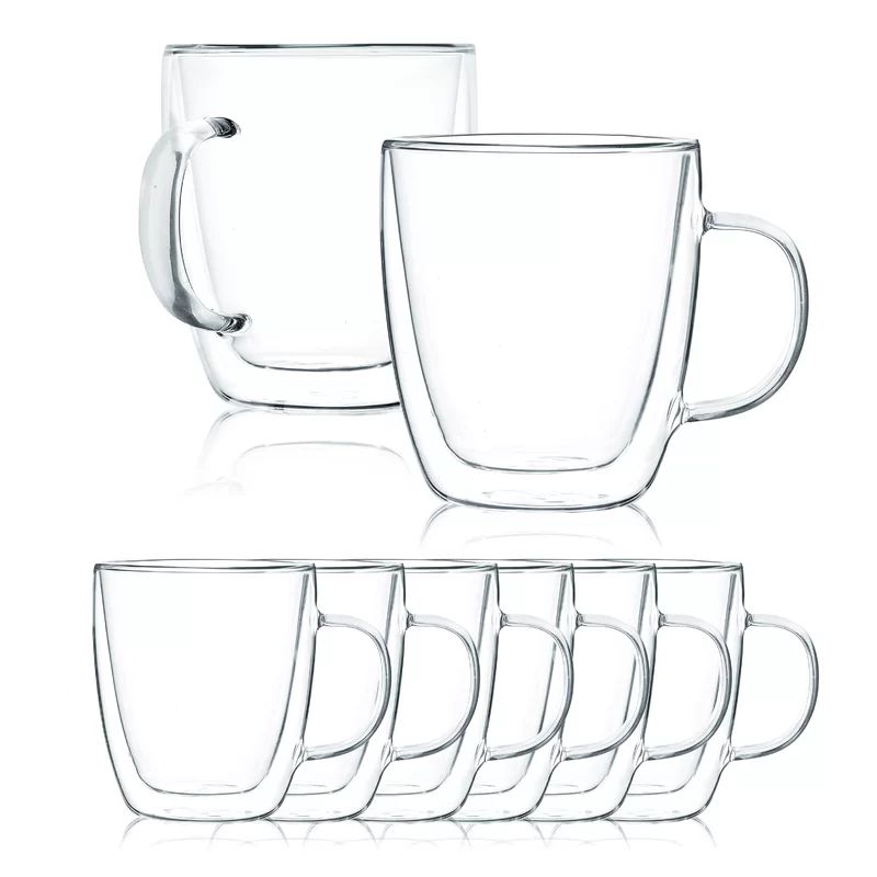 Javafly Double Wall Glass Mugs, Set Of Large Clear Coffee Cups, Borosilicate Glass, Latte And Tea... | Wayfair North America
