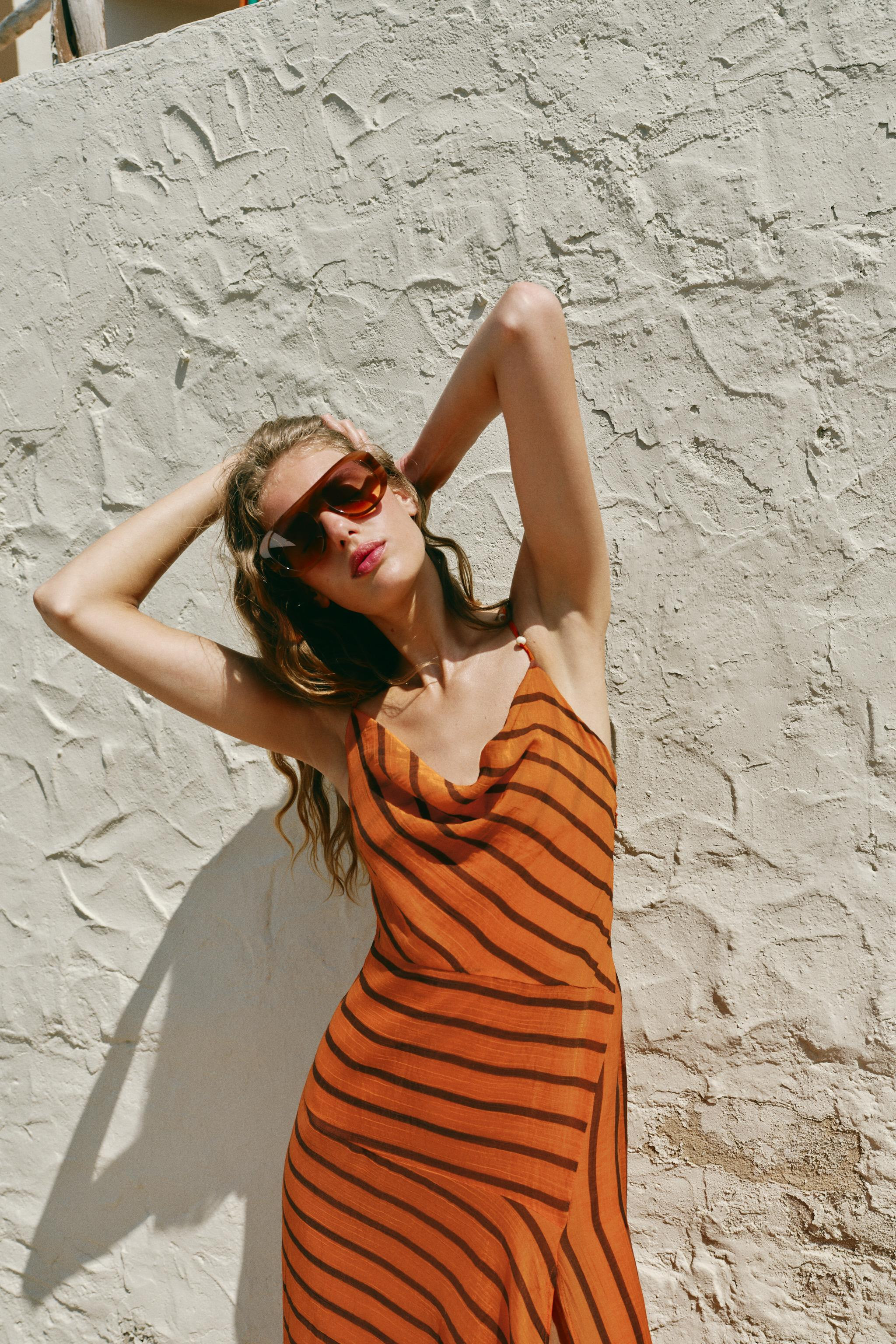 STRIPED STRAPPY MIDI DRESS | Zara US