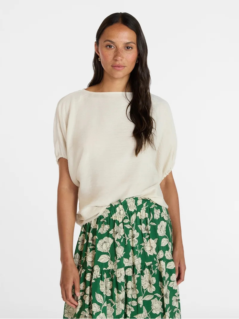 Time and Tru Women's Boatneck Top with Dolman Sleeves, Sizes XS-XXXL | Walmart (US)