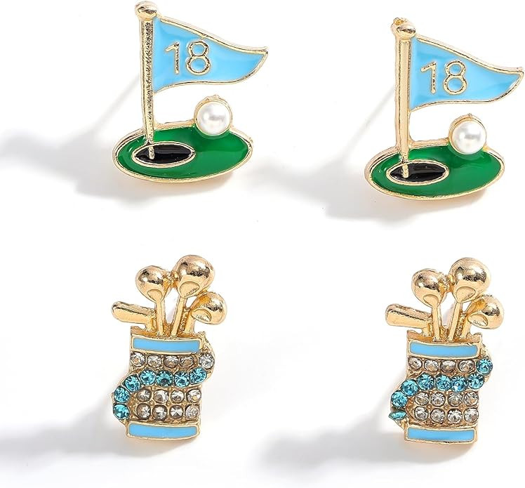 2 Pairs of Golf Earrings Studs Sets for Women, Fashion Sports Earring Studs Stackable Golf Jewelr... | Amazon (US)