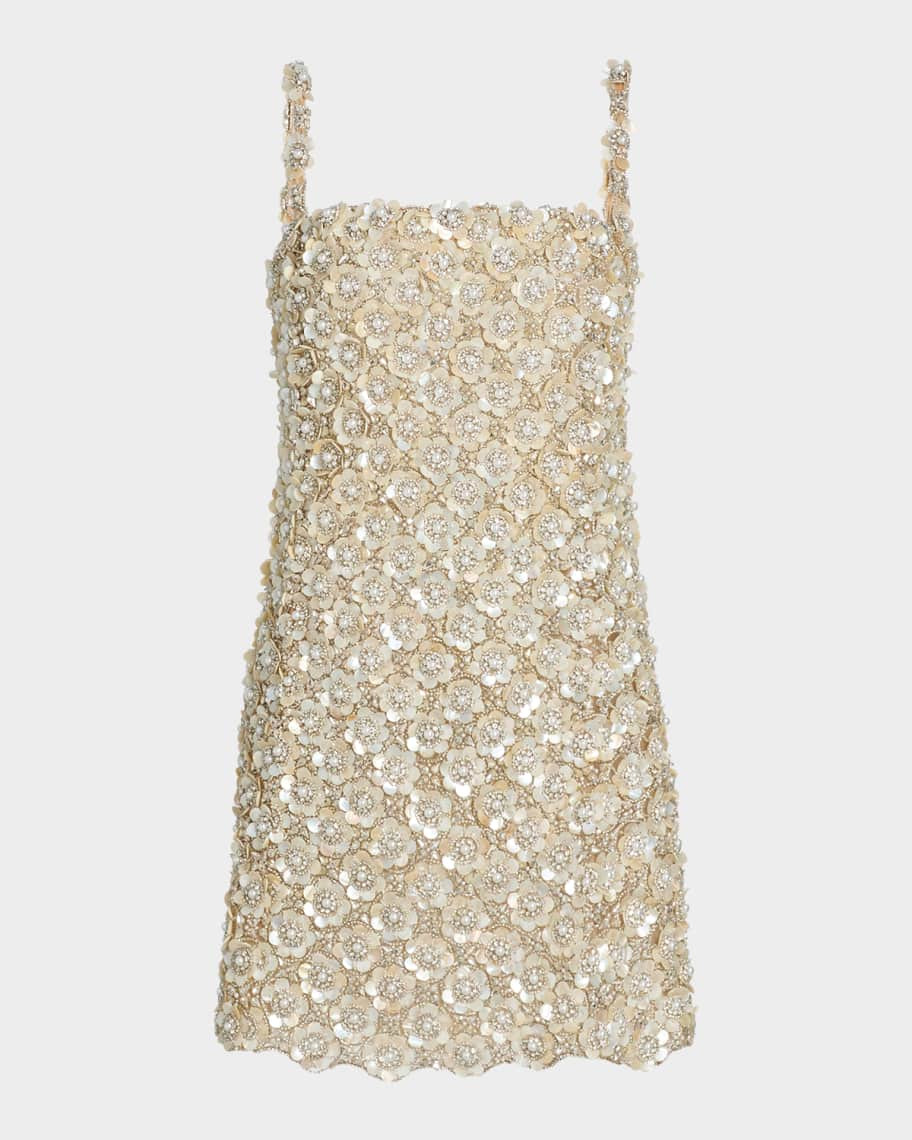Oscar de la Renta Pearly Embroidered Sleeveless Mini Dress | Neiman Marcus