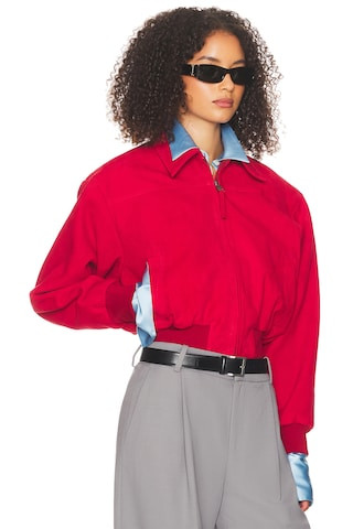 Helsa The Suede Zip Bomber in Red | FWRD 