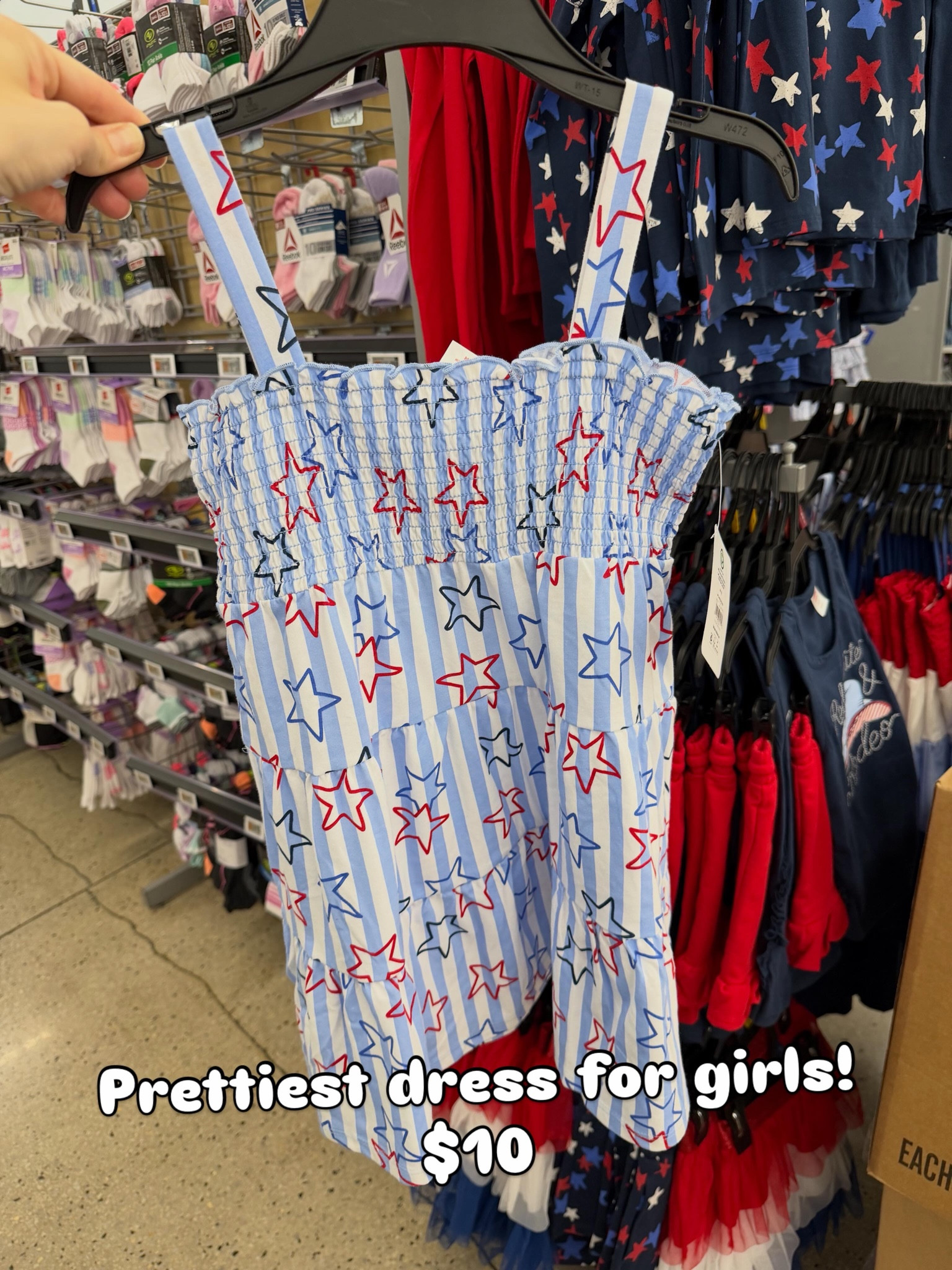 Walmart little girls red white blue smocked dress for July 4 #walmartkids
