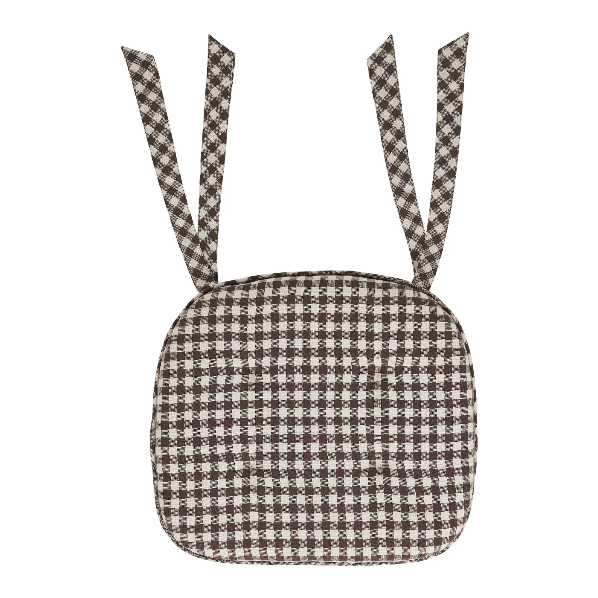 Colonial Blue Plaid Chair Pad with Ties - 15.5x17 Rustic Farmhouse Stuffed Seat Cushion | Wayfair North America