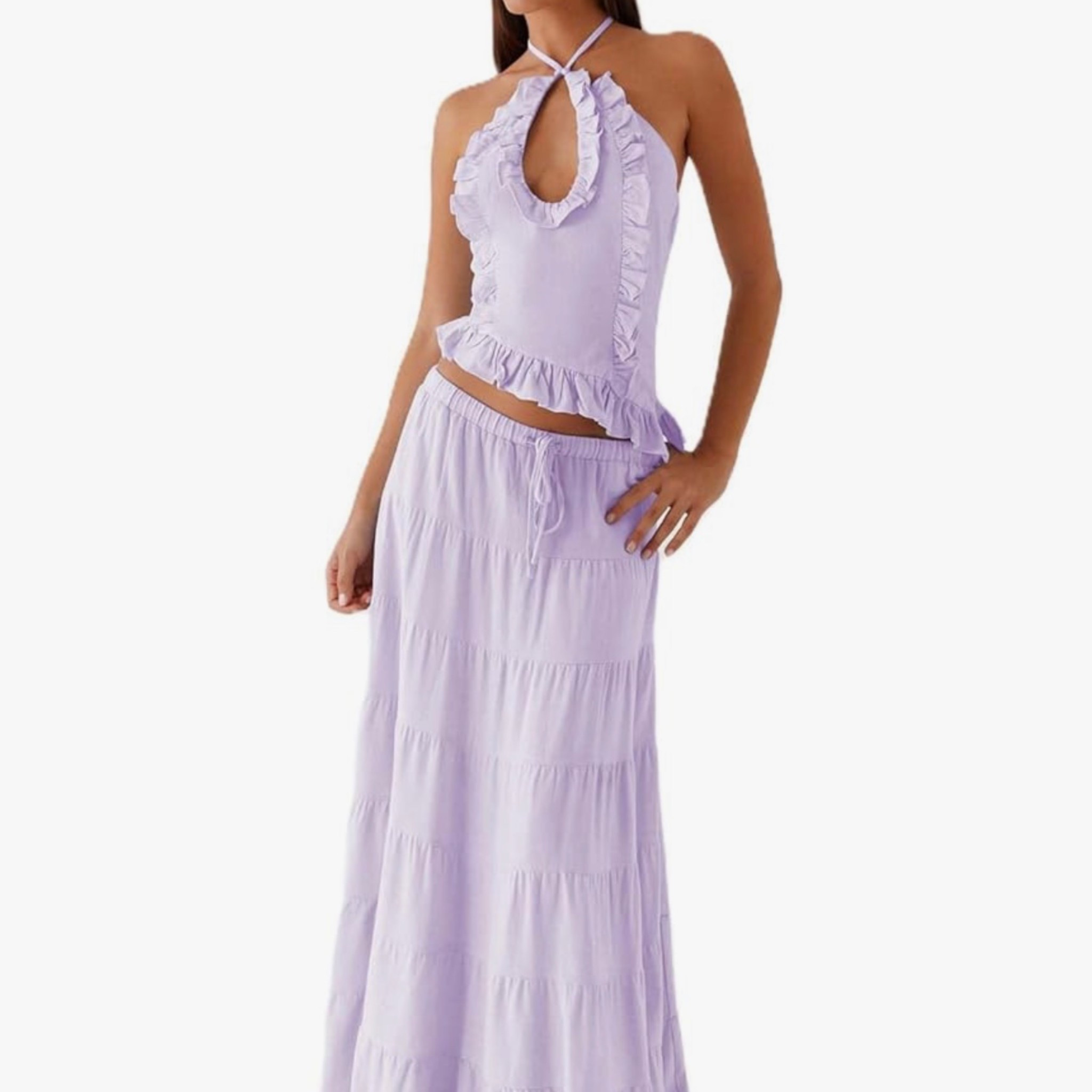 Y2k Ruffle Long Skirt Sets for Women 2 Piece Outfits Summer Ruched Backless Cami Top Matching Boho Maxi Skirt Set

#LTKgrwm #LTKValentine #LTKdayinmylife