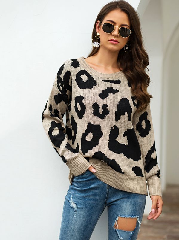 Round Neck Leopard Print Sweater | SHEIN