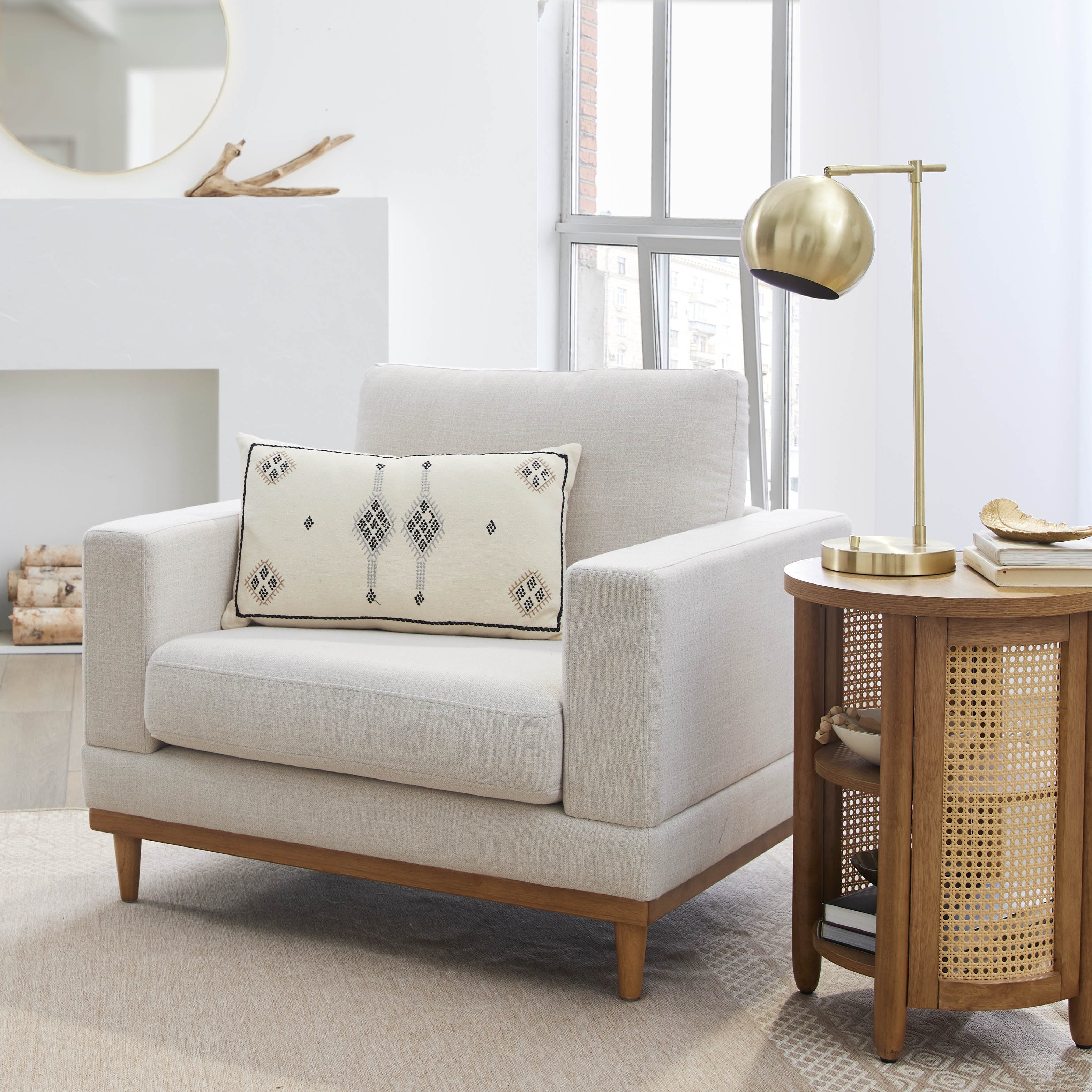 Better Homes & Gardens Springwood Wood Frame Accent Chair, Cream Linen - Walmart.com | Walmart (US)