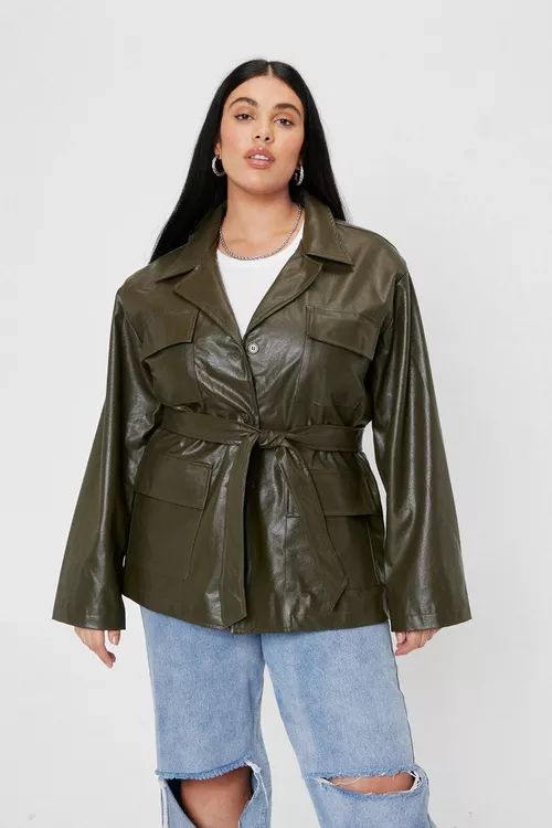 Plus Size Belted Faux Leather Jacket | Nasty Gal (US)