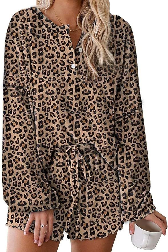 LACOZY Women's Long Sleeve Tie Dye Ruffle Shorts Pajamas Set Loungewear Nightwear Sleepwear | Amazon (US)