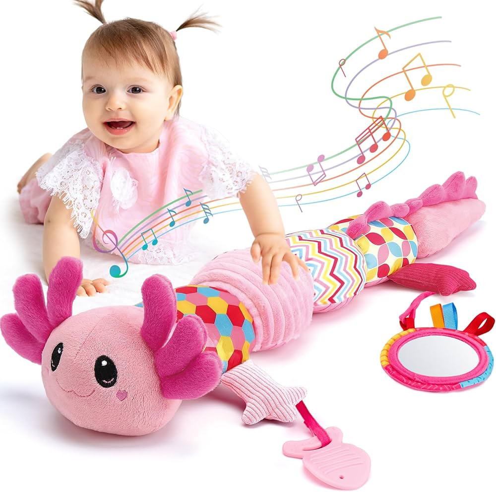 Baby Toys 0-6 Months - Musical Axolotl Plush with Rattle,Teether,Mirror,Squeaky,Crinkle Baby Girl... | Amazon (US)