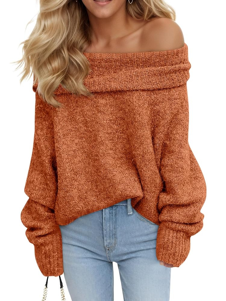 Saodimallsu Womens Off The Shoulder Sweaters Oversized Long Sleeve Loose Ribbed Knit Fall Trendy ... | Amazon (US)