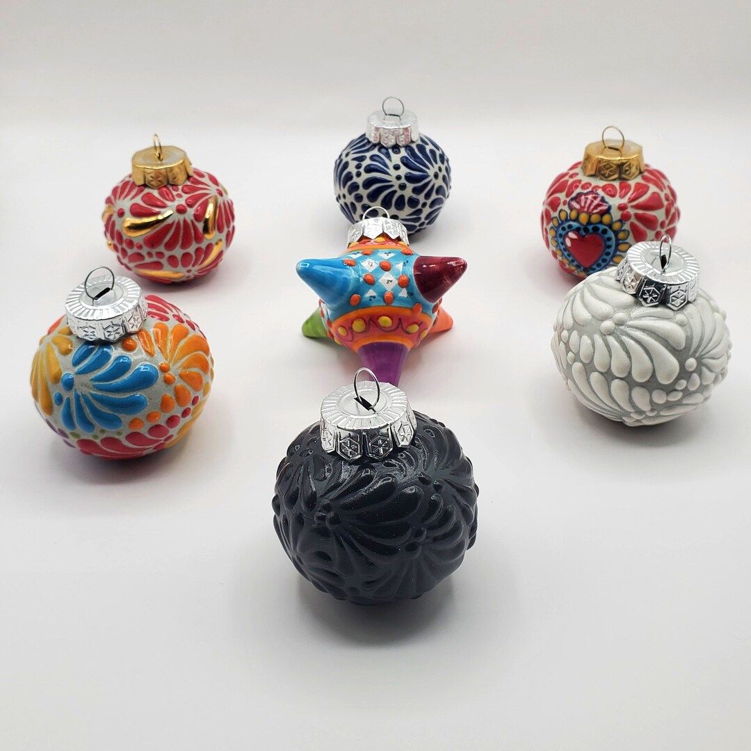 Handpainted Talavera Ceramic Christmas Ornaments - Etsy | Etsy (US)