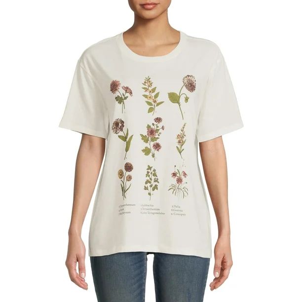 Time and Tru Women's Flowers Graphic Short Sleeve Tee - Walmart.com | Walmart (US)