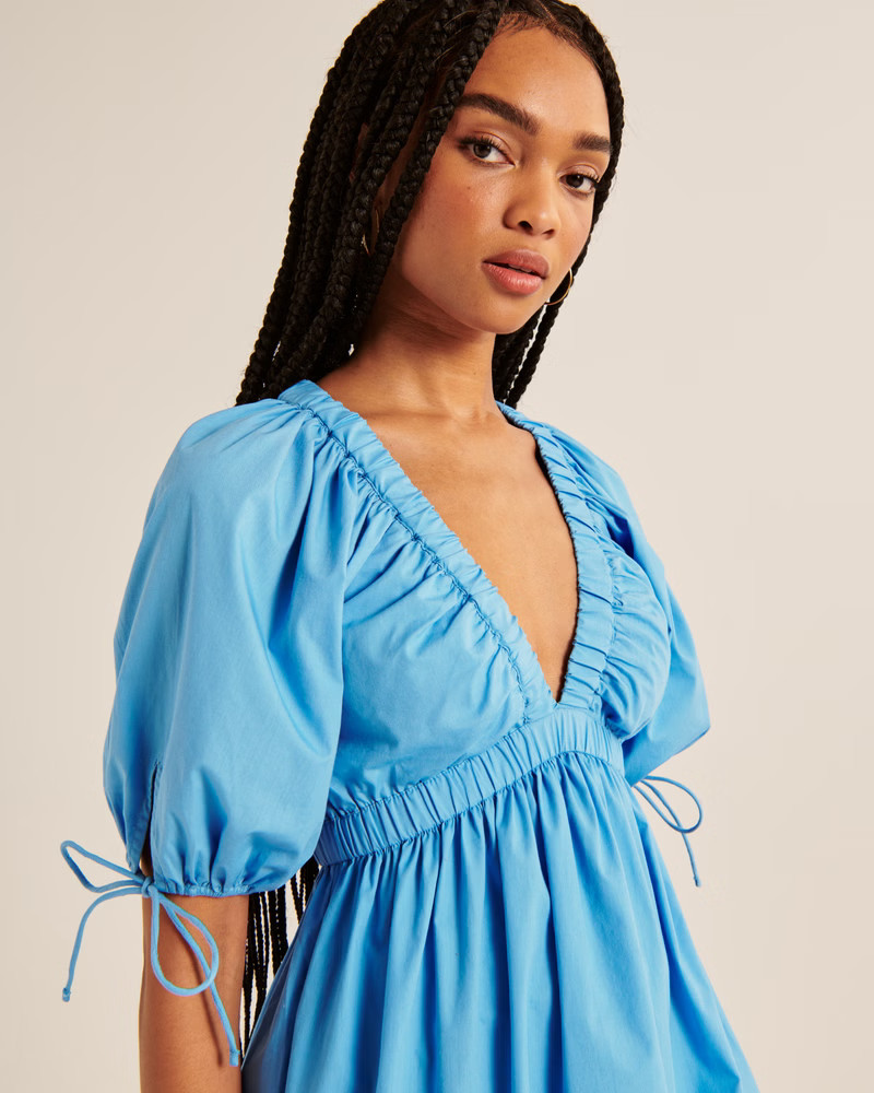 Poplin Puff Sleeve Babydoll Mini Dress | Abercrombie & Fitch (US)