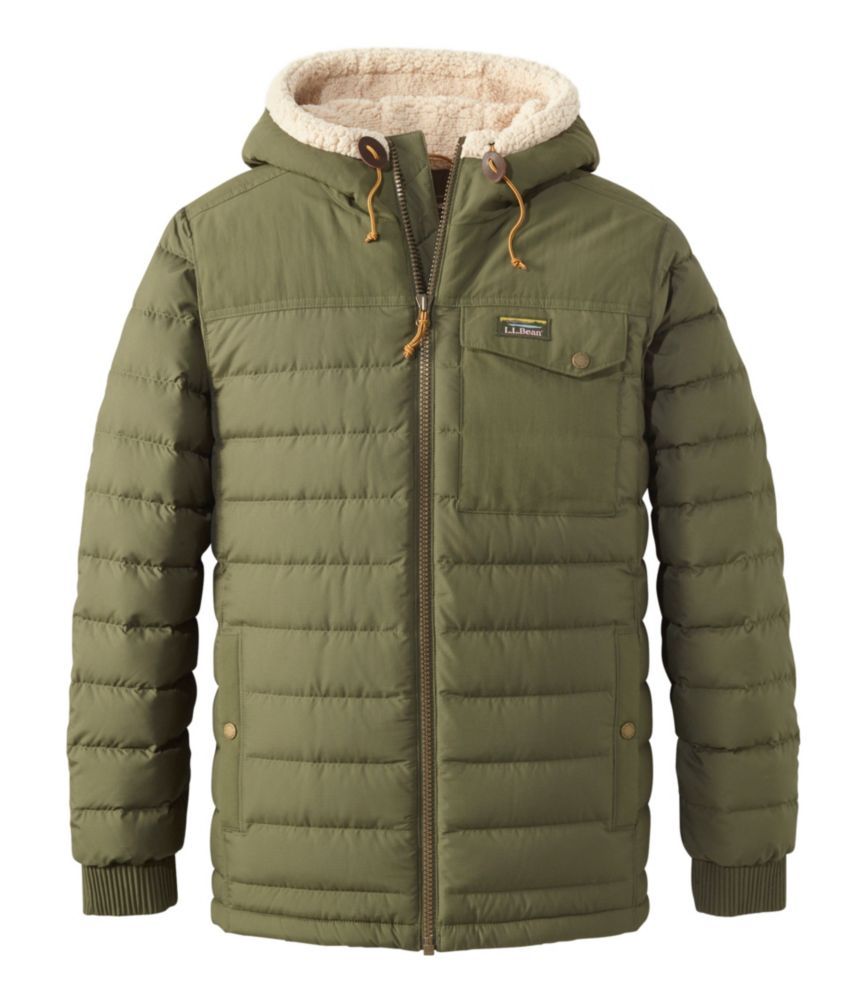 Men's Mountain Classic Down Hooded Jacket, Sherpa-Lined Kelp Green Large, Synthetic/Nylon L.L.Bean | L.L. Bean