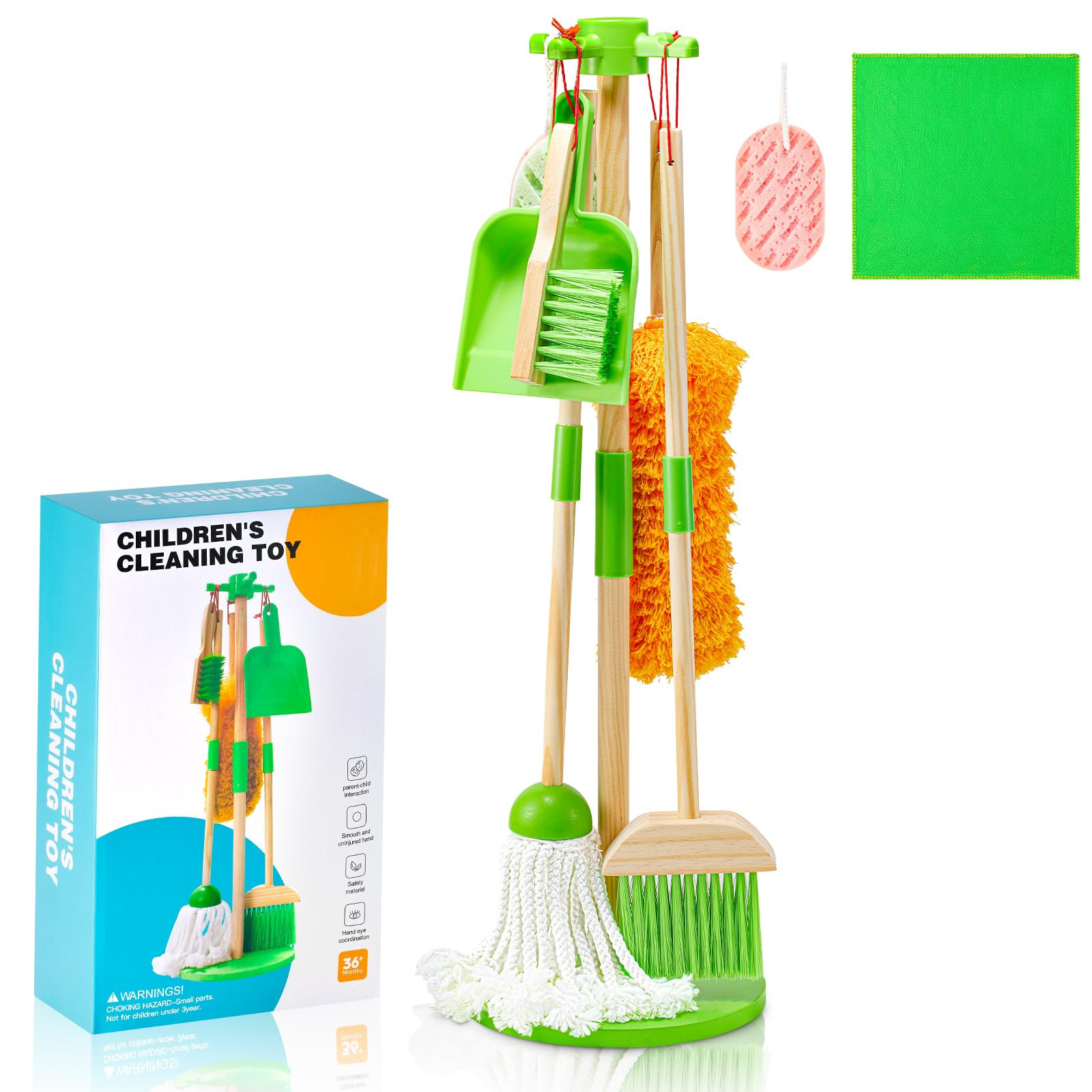WHOHOLL Wooden Kids Cleaning Set Toddler Broom Set for Housekeeping 8 Pcs Broom and Mop Set for T... | Amazon (US)