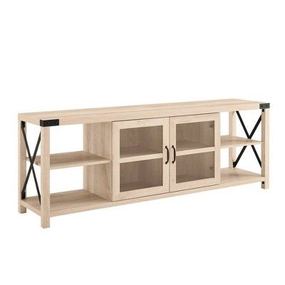 Sophie Rustic Farmhouse X Frame Glass Doors TV Stand for TVs up to 80" - Saracina Home | Target
