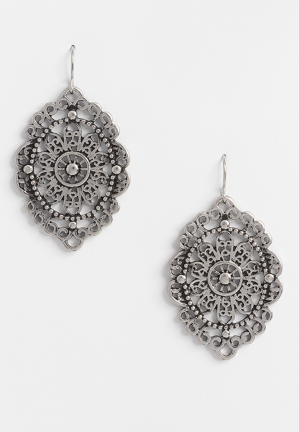Silver Metal Cut Out Drop Earrings | Maurices