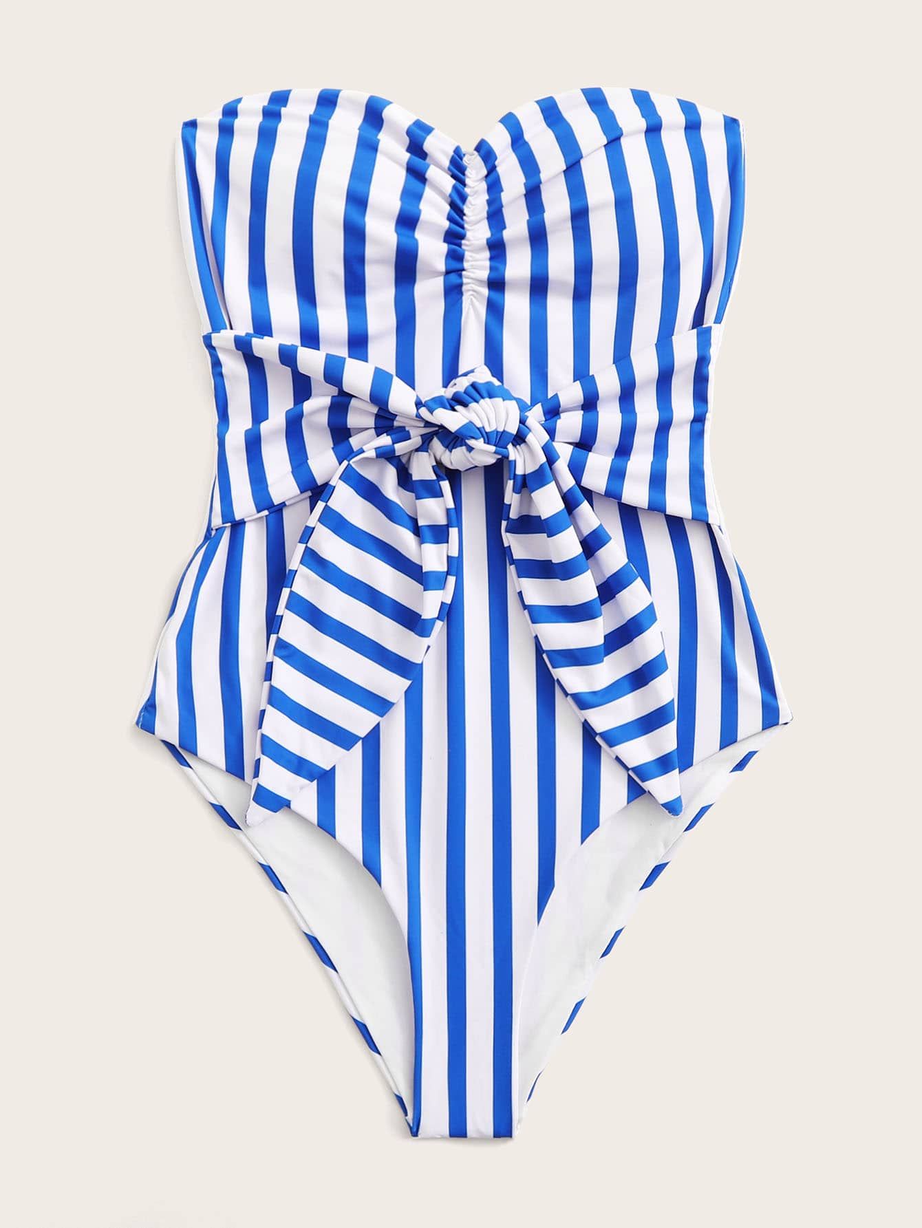 Striped Knot Front One Piece Swimsuit | SHEIN
