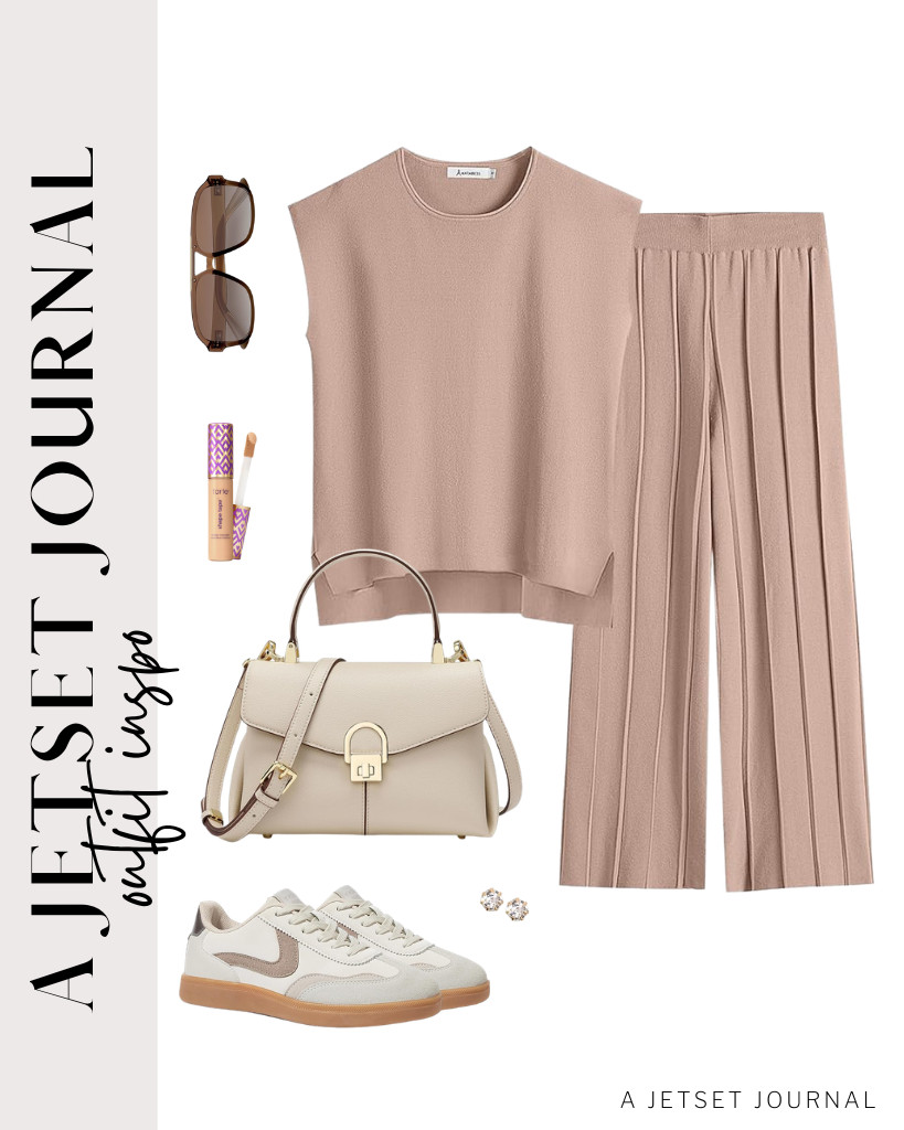 Looking for the ideal airport outfit? This matching lounge set is perfect. Pair LUCKY STEP’s retro fashion sneakers and SOJOS sunglasses with it. Don’t forget to add stylish stud earrings. 

 #LTKSeasonal #LTKSaleAlert #LTKTravel