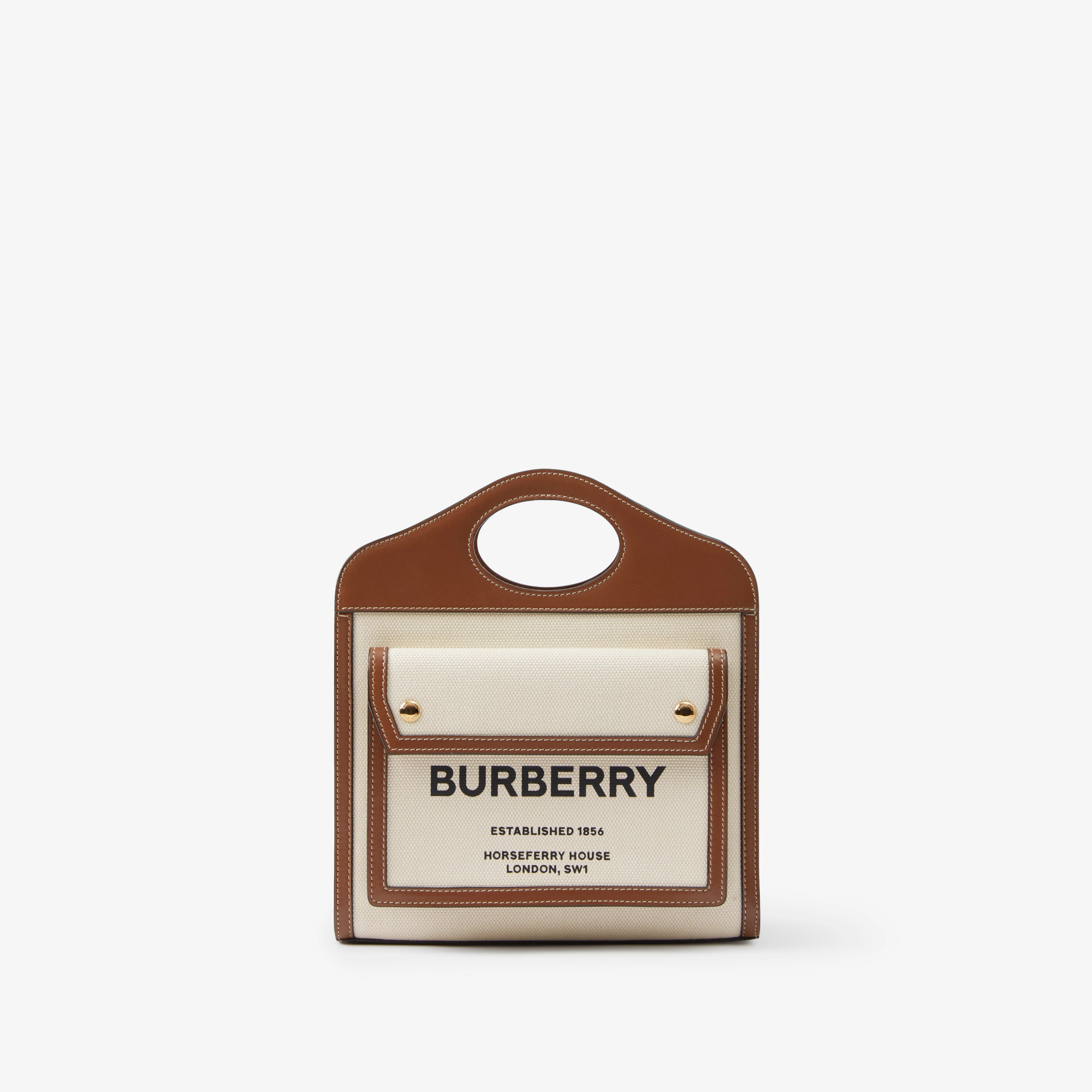 Two-tone Canvas and Leather Mini Pocket Bag in Natural/malt brown - Women | Burberry® Official | Burberry (UK)