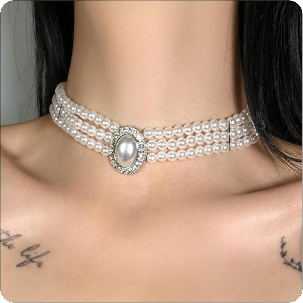 Pearl Choker Necklace for Women, Layered Choker White Victorian Jewelry as Christmas Gifts for He... | Amazon (US)