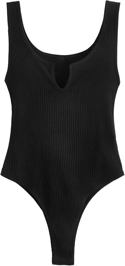 Verdusa Women's Tie Dye Notched Neck Ribbed Skinny Thong Tank Bodysuit Top | Amazon (US)
