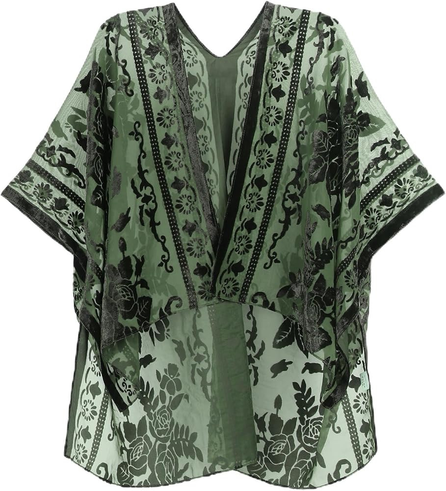 MJ SERECA Women's Burnout Velvet Kimono Cardigan Cover Up with Tassel | Amazon (US)