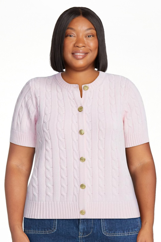 Free Assembly Women's and Women's Plus Cable Knit Cardigan Sweater with Short Sleeves, Lightweigh... | Walmart (US)