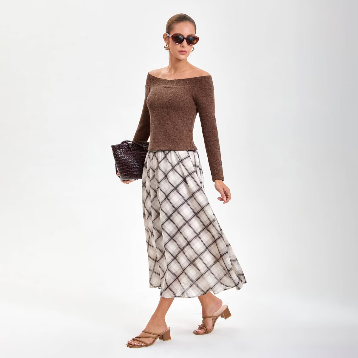 Women's Chiffon A-Line Skirt - A New Day™ Beige Check | Target