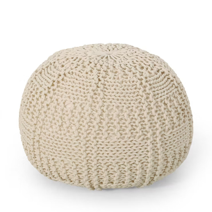 Hortense Modern Knitted Cotton Round Pouf - Christopher Knight Home | Target