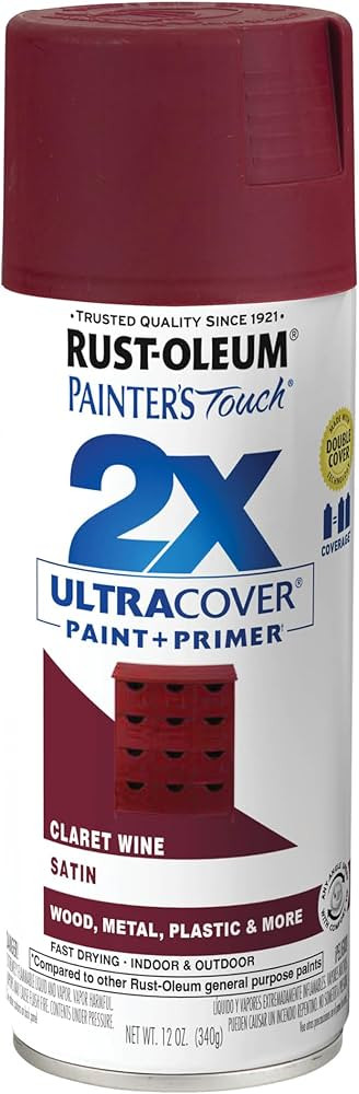 Rust-Oleum 334062 Painter's Touch 2X Ultra Cover Spray Paint, 12 oz, Satin Claret Wine | Amazon (US)