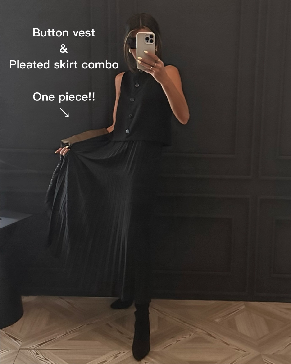 Ready for my Tuesday meetings in this button vest - pleated skirt combo dress🖤

Love this look so much! It’s chic, it’s lined and it’s completely effortless. 

Also, it’s seemingly impossible to wrinkle!! Traffic was horrible this morning and she stayed nice and smooth!! 🙌🏽🙌🏽🖤🖤 

Under 70!!

Swipe for close-up on button detail ⚫️⚫️⚫️⚫️

#LTKFindsUnder100 #LTKSeasonal #LTKStyleTip