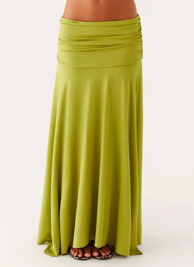 Liana Ruched Maxi Skirt - Green | Peppermayo (Global)